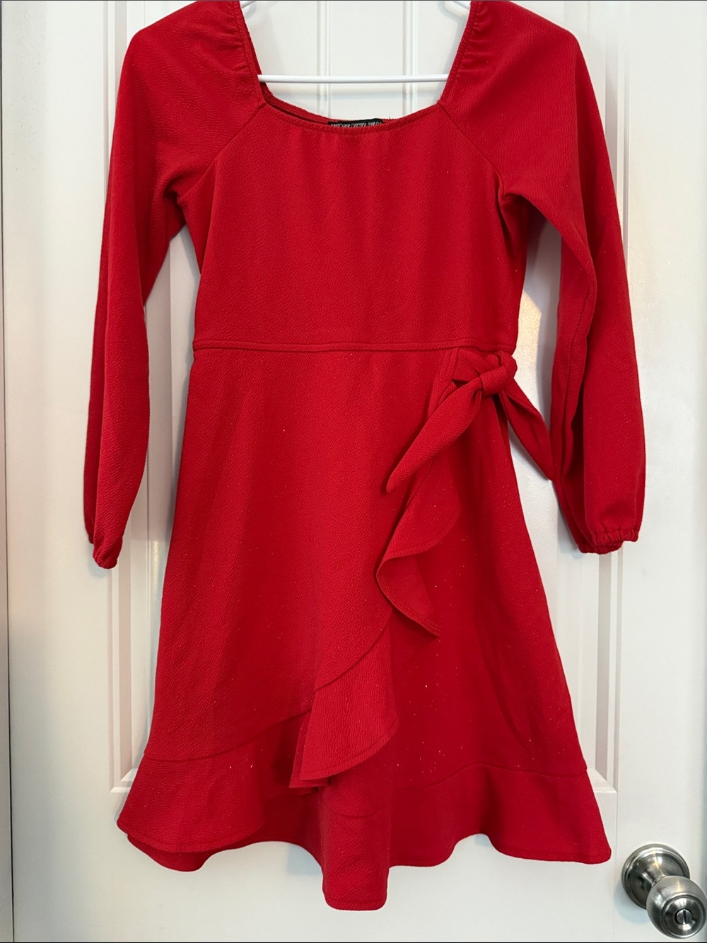 Three Hearts Red Long-Sleeve Ruffle Wrap-Style Dress